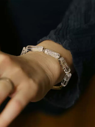 Rectangular Clear Quartz Bracelet – with Gold-Plated Accents