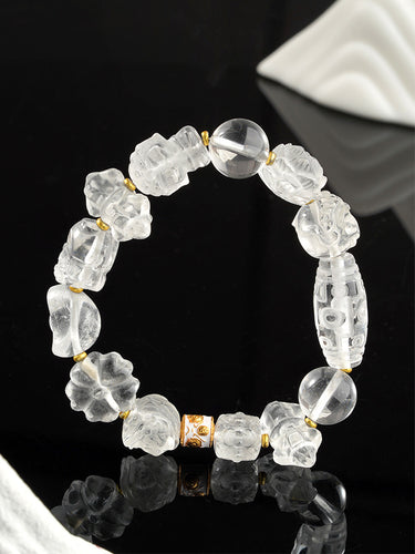 Sacred Calm Bracelet – Clear Quartz and Dzi Beads for Peace and Harmony