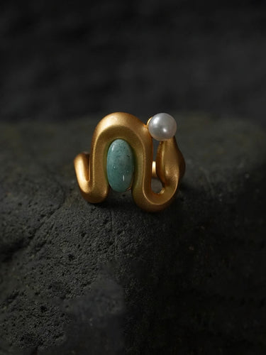 Rebirth Energy Snake Ring with Pearl and Amazonite