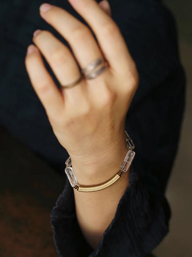 Rectangular Clear Quartz Bracelet – with Gold-Plated Accents