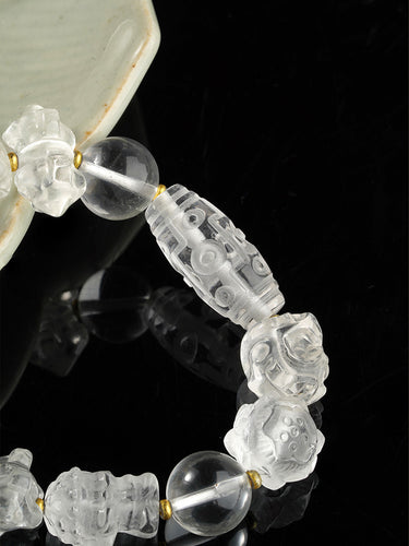 Sacred Calm Bracelet – Clear Quartz and Dzi Beads for Peace and Harmony