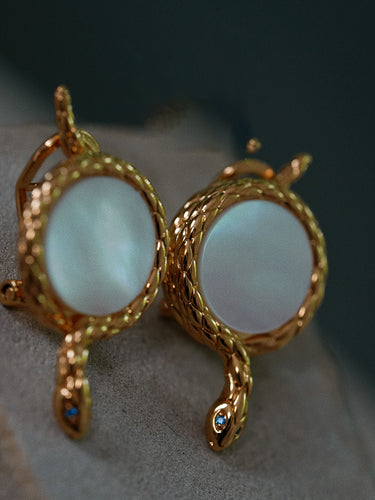 Awakened Energy Snake & Sun Earrings with Mother of Pearl