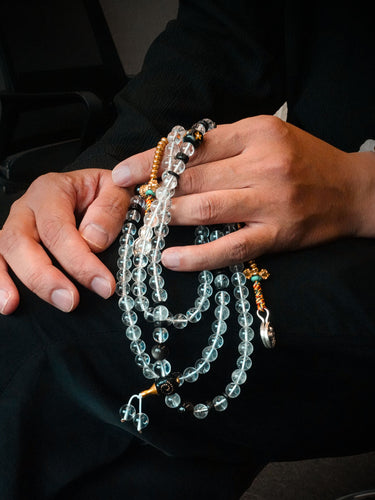 Healing Crystal 108 Mala Necklace White Quartz, Agate & Silver Pendant