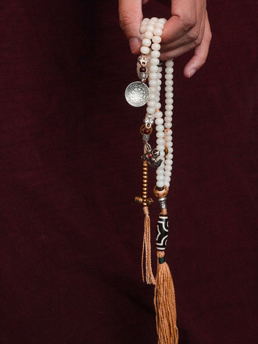 Sacred Protection 108 Mala Necklace with Dzi Beads and Agate - Blessing Energy