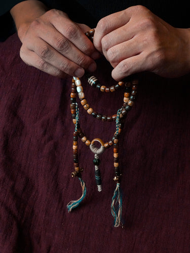 Blessing Energy 108 Mala Necklace with Dzi Beads and Agate Accents – Sacred Protection