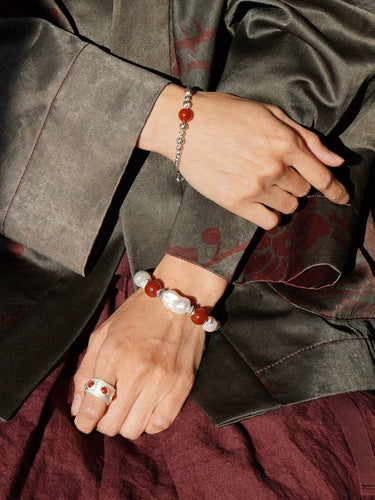 Radiant Harmony Red Agate & Pearl Confidence Bracelet