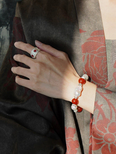 Radiant Harmony Red Agate & Pearl Confidence Bracelet