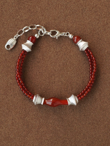 Empowerment Red Agate Bracelet with Sterling Silver Accents