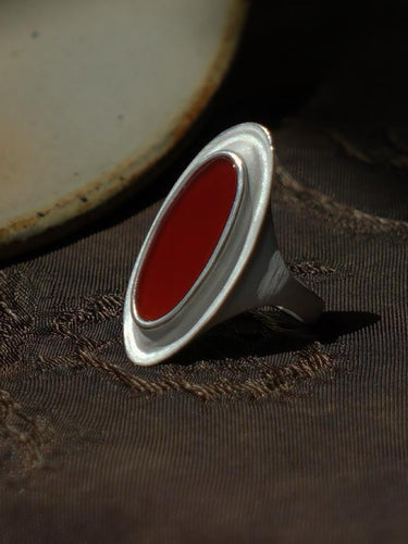 Agate Dharma Ring – Oval Sterling Silver Ritual Seal