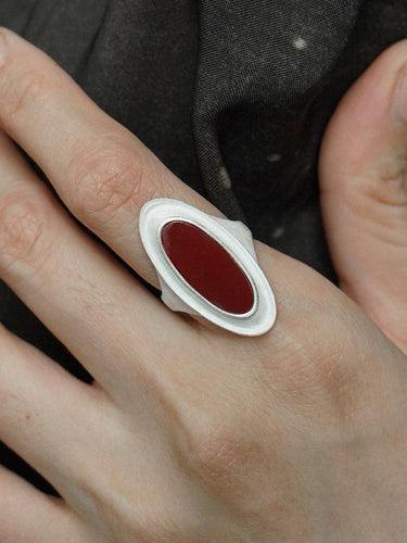 Agate Dharma Ring – Oval Sterling Silver Ritual Seal