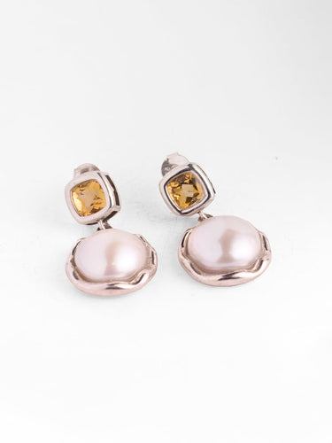 "Golden Radiance" Freshwater Pearl & Citrine Sterling Silver Earrings
