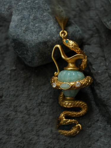 Guardian Vessel Earrings|Snake Totem Gemstone Drop Gold-Plated Design