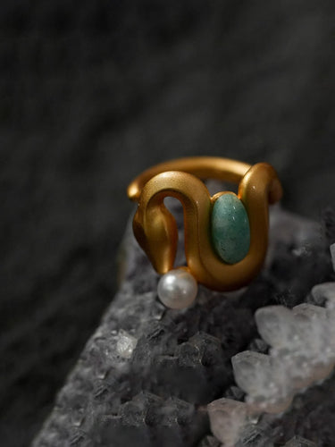 Rebirth Energy Snake Ring with Pearl and Amazonite