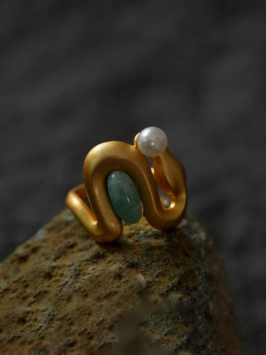 Rebirth Energy Snake Ring with Pearl and Amazonite