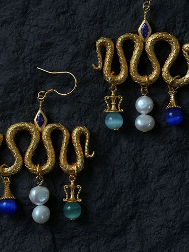 Serpent & Vase Totem Earrings – A Gold-Plated Symbol of Inner Awakening and Intention Flow