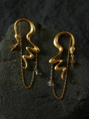 Serpent and Star Chain Earrings – A Cosmic Rhythm of Intuition and Flow