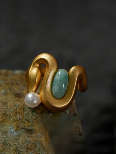 Rebirth Energy Snake Ring with Pearl and Amazonite
