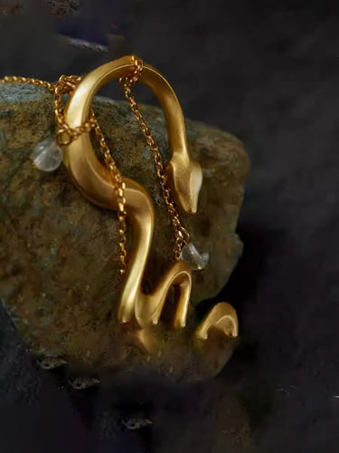 Energy Flow Serpent Necklace | Crystal Pendant + Gold-Plated Totem + Adjustable Chain