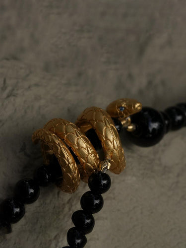 Focused Will Snake Necklace | Black Agate & Gold-Plated Dual Layer