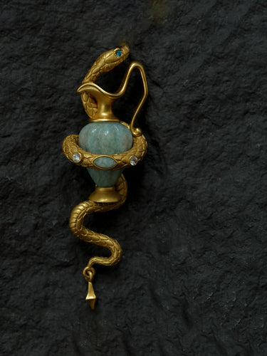 Flow of Blessings Amulet Necklace|Gold-Plated Serpent + Natural Gemstone Convertible Brooch