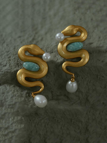 Flying Serpent Pearl Earrings|Gold Spiritual Dangle for Feminine Balance