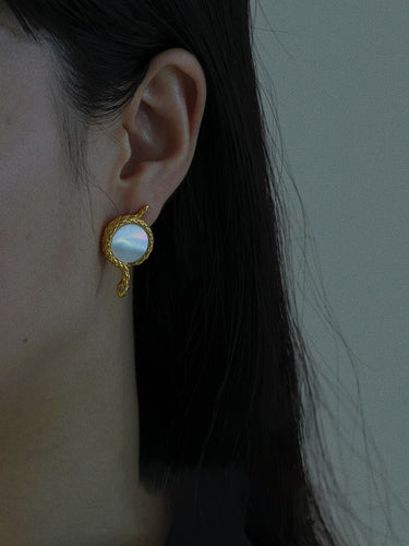 Awakened Energy Snake & Sun Earrings with Mother of Pearl