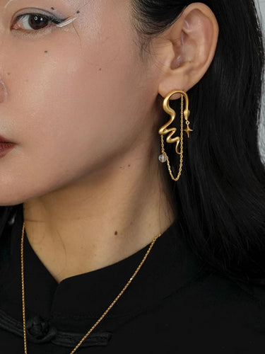 Serpent and Star Chain Earrings – A Cosmic Rhythm of Intuition and Flow