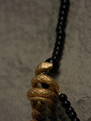 Focused Will Snake Necklace | Black Agate & Gold-Plated Dual Layer