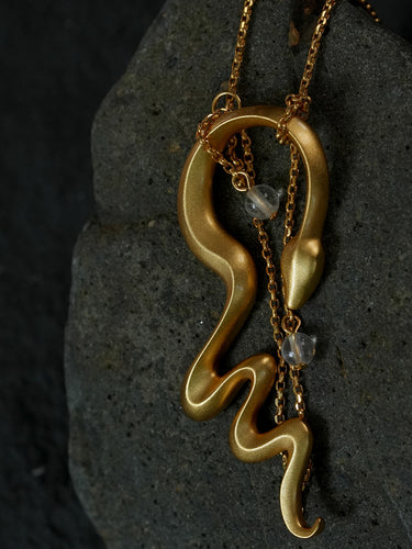 Energy Flow Serpent Necklace | Crystal Pendant + Gold-Plated Totem + Adjustable Chain