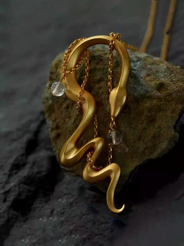 Energy Flow Serpent Necklace | Crystal Pendant + Gold-Plated Totem + Adjustable Chain