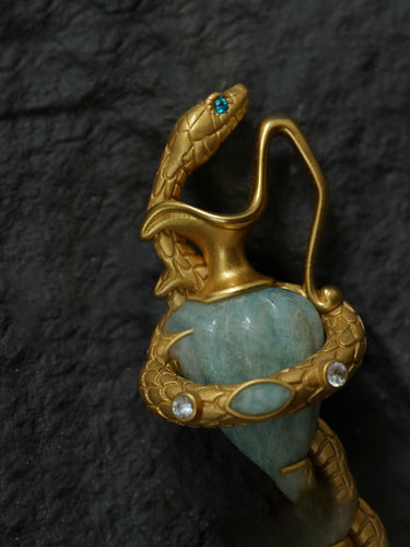 Guardian Vessel Earrings|Snake Totem Gemstone Drop Gold-Plated Design