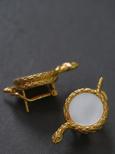 Awakened Energy Snake & Sun Earrings with Mother of Pearl
