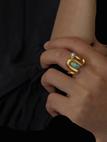 Rebirth Energy Snake Ring with Pearl and Amazonite
