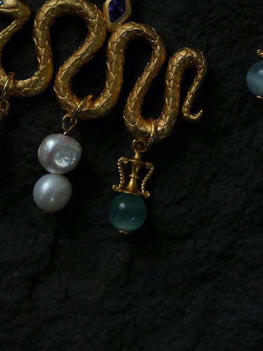 Serpent & Vase Totem Earrings – A Gold-Plated Symbol of Inner Awakening and Intention Flow