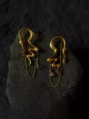 Serpent and Star Chain Earrings – A Cosmic Rhythm of Intuition and Flow