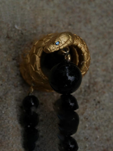 Focused Will Snake Necklace | Black Agate & Gold-Plated Dual Layer