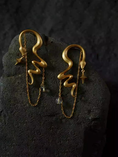 Serpent and Star Chain Earrings – A Cosmic Rhythm of Intuition and Flow
