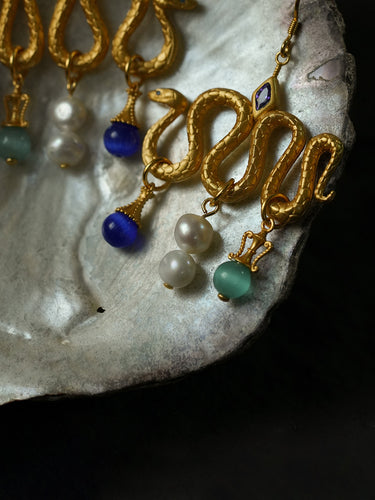 Serpent & Vase Totem Earrings – A Gold-Plated Symbol of Inner Awakening and Intention Flow