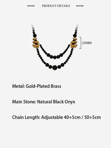 Focused Will Snake Necklace | Black Agate & Gold-Plated Dual Layer