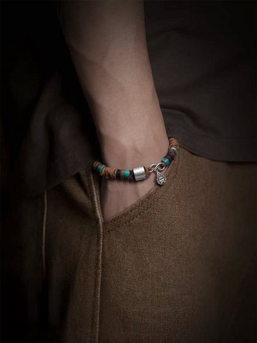 Himalayan Spirit Bracelet – Turquoise & Cotton with Silver Charm