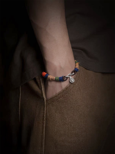 Himalayan Protector Handcrafted Bracelet - Cotton & Sterling Silver