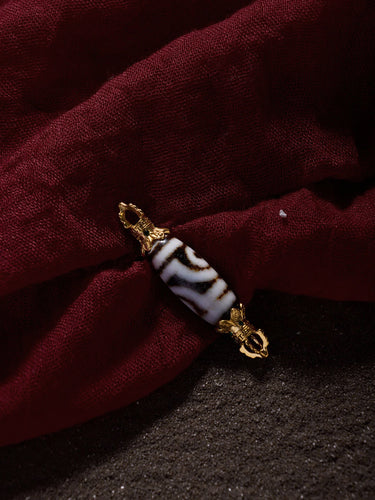 Two-Eye Dzi Bead Pendant – Spiritual Healing Energy with Gold-plated Accents