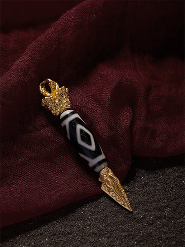 Tiger Tooth Dzi Bead Pendant with Gold-Plated Accents – Courage and Protection Amulet