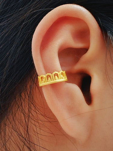Thousand Buddha Shrine Earrings – Sterling Silver & Gold-Plated Handmade Ear Cuffs