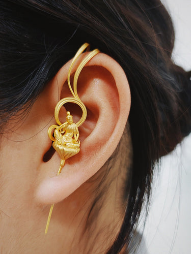 Contemplation Bodhisattva Earrings – Gold-Plated Design with Lotus Seat
