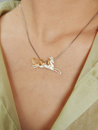 Windhorse Pendant Sterling Silver Gold for Protective Freedom