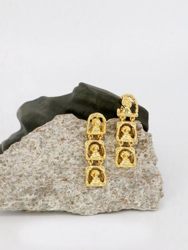 【Eroded Buddha】Gold-Plated Buddha Earrings Echoes of Mindful Protection