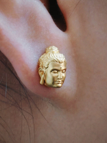 Awakened Silence Earrings Blessing Energy Sterling Silver Gild Buddha Studs