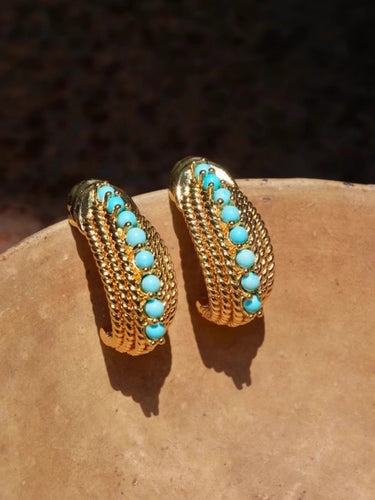 Charm Enhancer Turquoise Earrings | Gold-Plated Design with Synthetic Turquoise