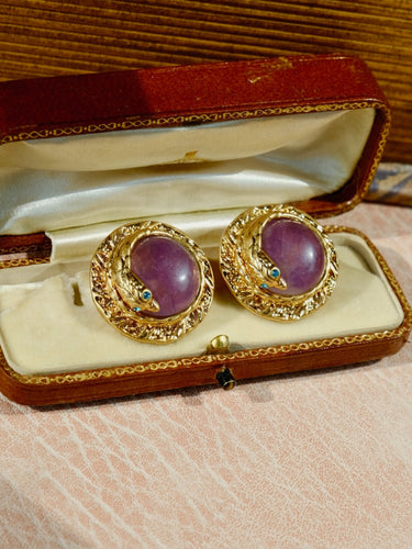 Lucky Energy Amethyst Earrings | Gold-Plated Design with Czech Diamond, Stud Style